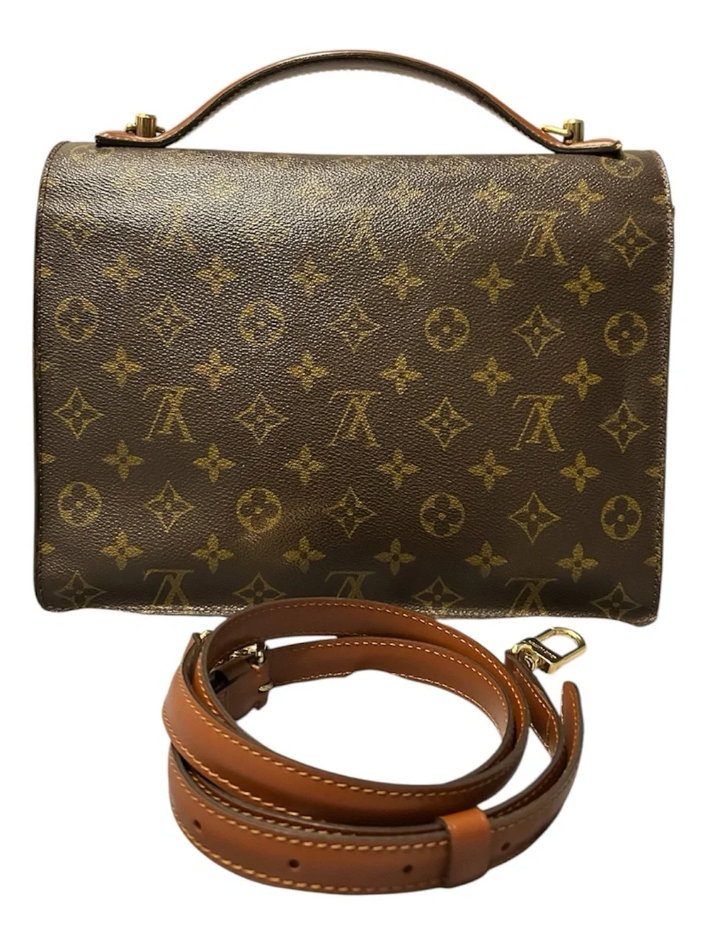 Louis Vuitton Monogram Monceau Satchel with Tan Strap